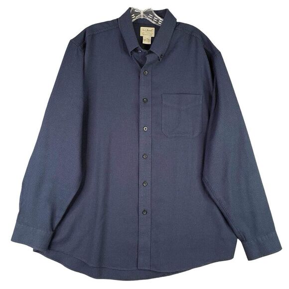 LL Bean Shirt Flannel Button Up LS Mens Size Large L Solid Navy Blue Cotton - Picture 2 of 8